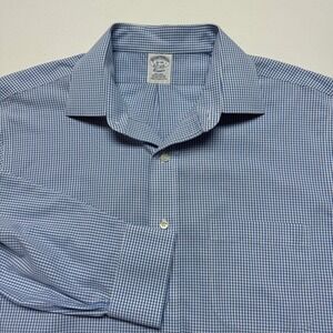 Brooks Brothers Shirt Mens 16-34 Blue White Check Classic Non Iron Supima Cotton